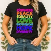 Kindness Peace Equality Love Inclusion Hope Diversity Rainbow Women's T-Shirt thumb 2