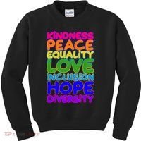 Kindness Peace Equality Love Inclusion Hope Diversity Rainbow Kids Sweatshirt thumb 0