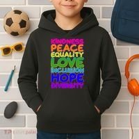 Kindness Peace Equality Love Inclusion Hope Diversity Rainbow Kids Hoodie thumb 2