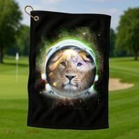 King Of The Universe Lion Space Astronaut Helmet Golf Towel thumb 1