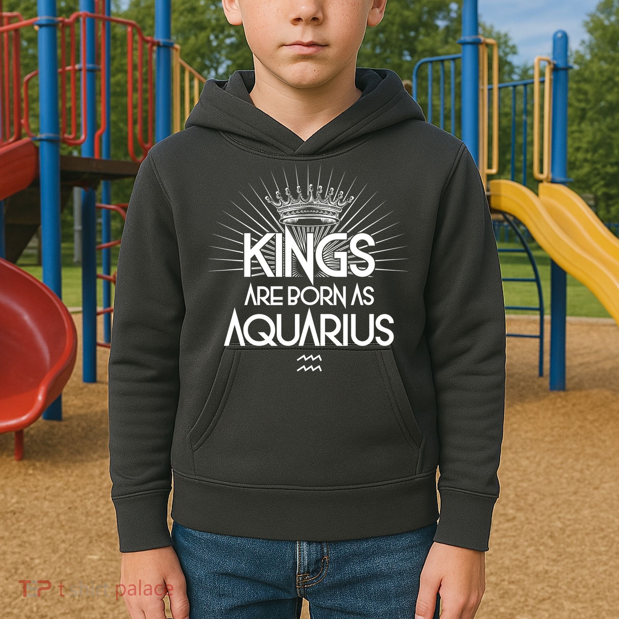 Kings Are Born As Aquarius Kids Hoodie