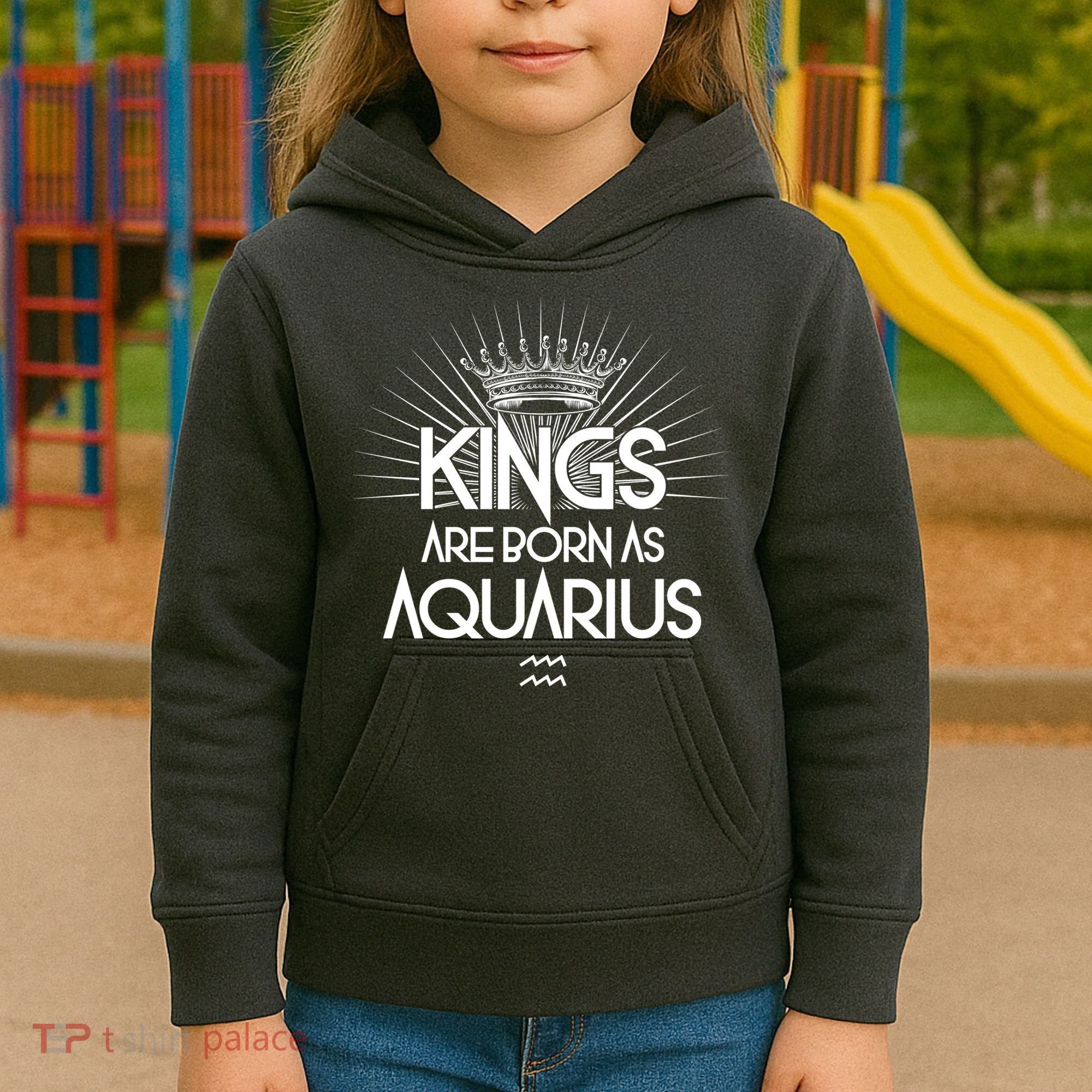 Kings Are Born As Aquarius Kids Hoodie