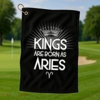Kings Are Born As Aries Golf Towel thumb 1
