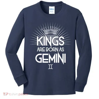 Kings Are Born As Gemini Kids Long Sleeve Shirt
