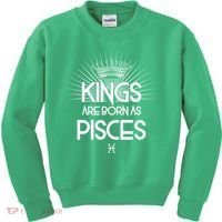 Kings Are Born As Pisces Kids Sweatshirt thumb 0