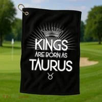 Kings Are Born As Taurus Golf Towel thumb 1