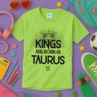 Kings Are Born As Taurus Kids T-Shirt thumb 3