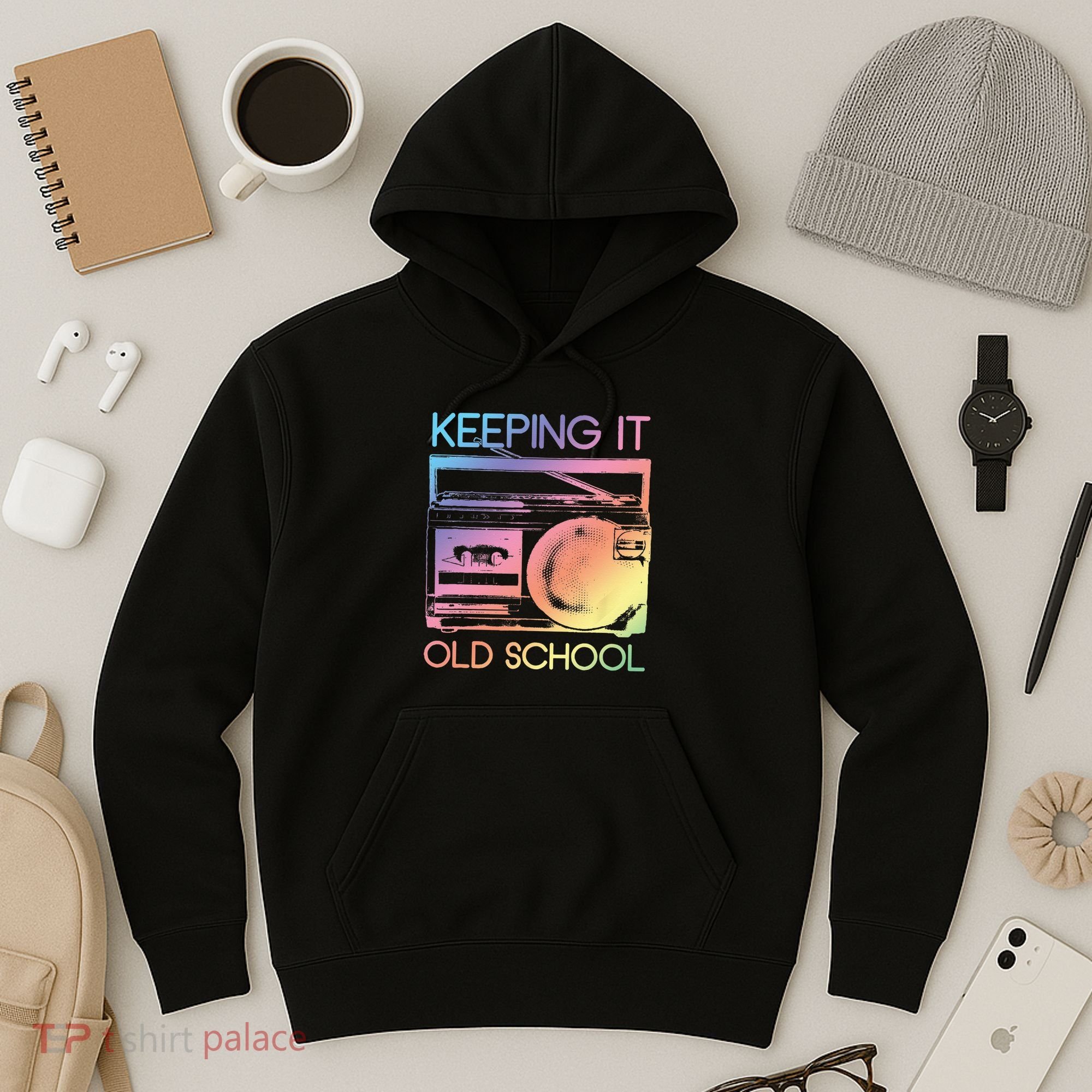 Keeping It Old School Retro 80s 90s Boombox Music Hoodie