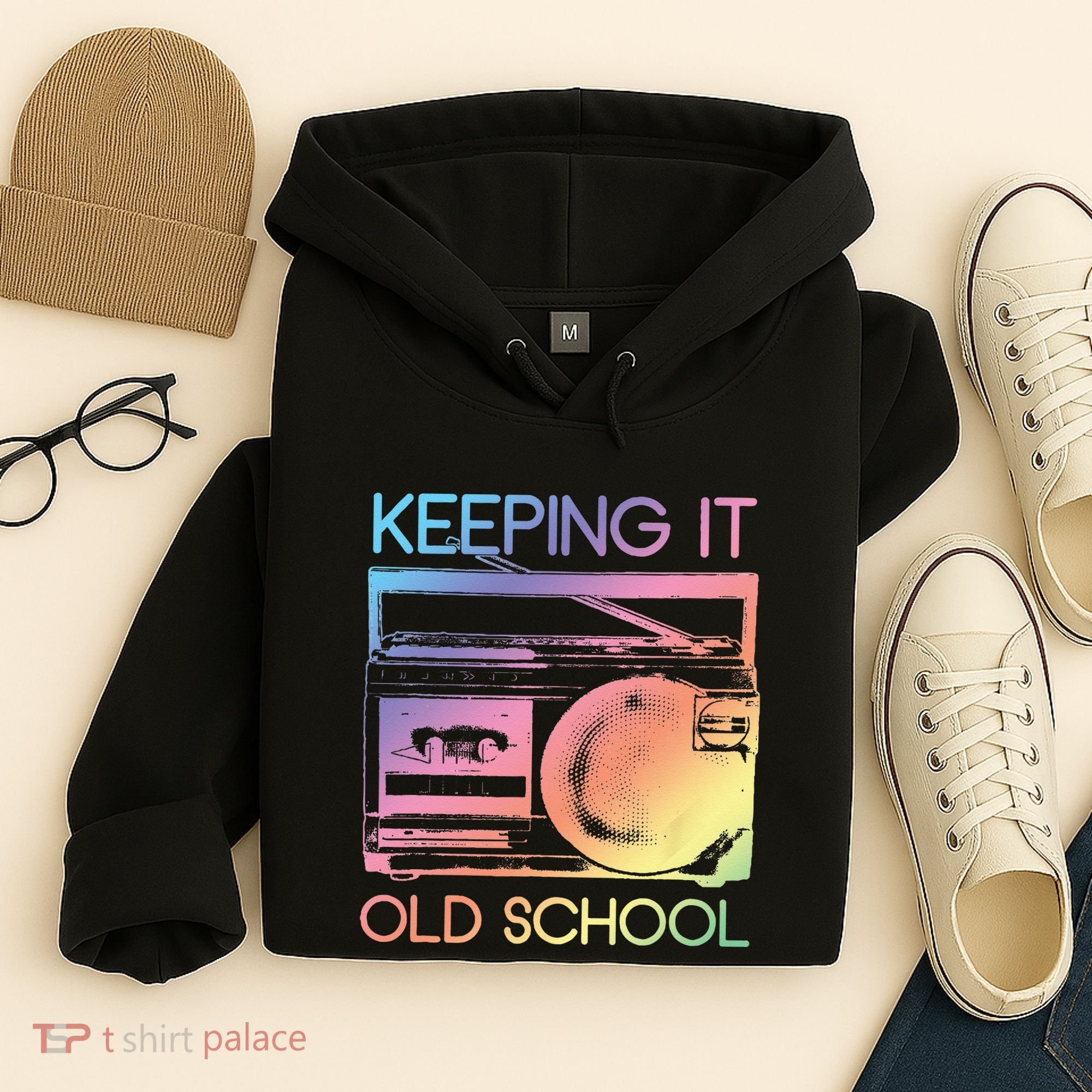 Keeping It Old School Retro 80s 90s Boombox Music Hoodie