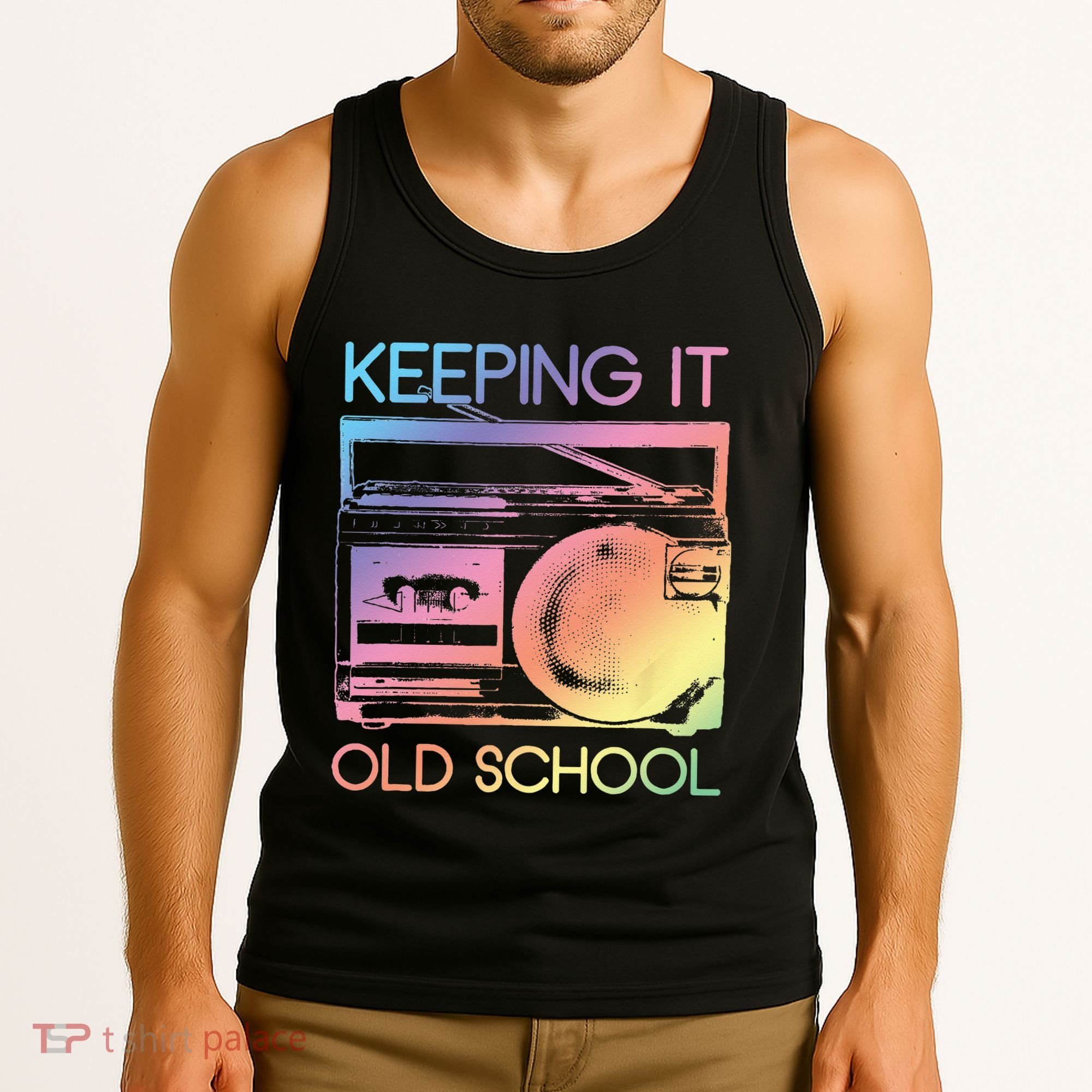 Keeping It Old School Retro 80s 90s Boombox Music Tank Top