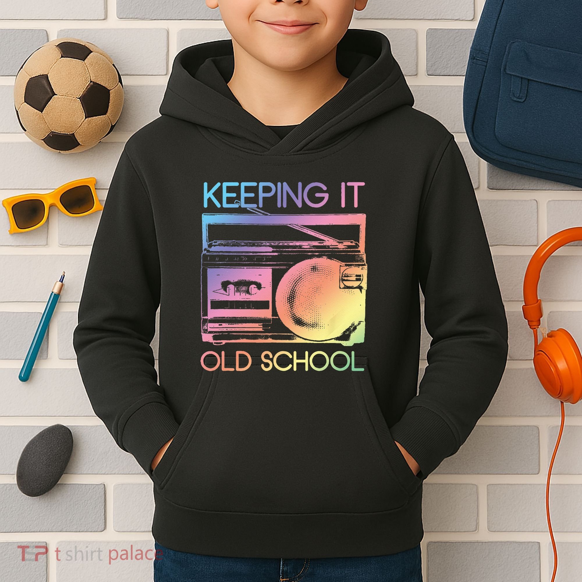 Keeping It Old School Retro 80s 90s Boombox Music Kids Hoodie