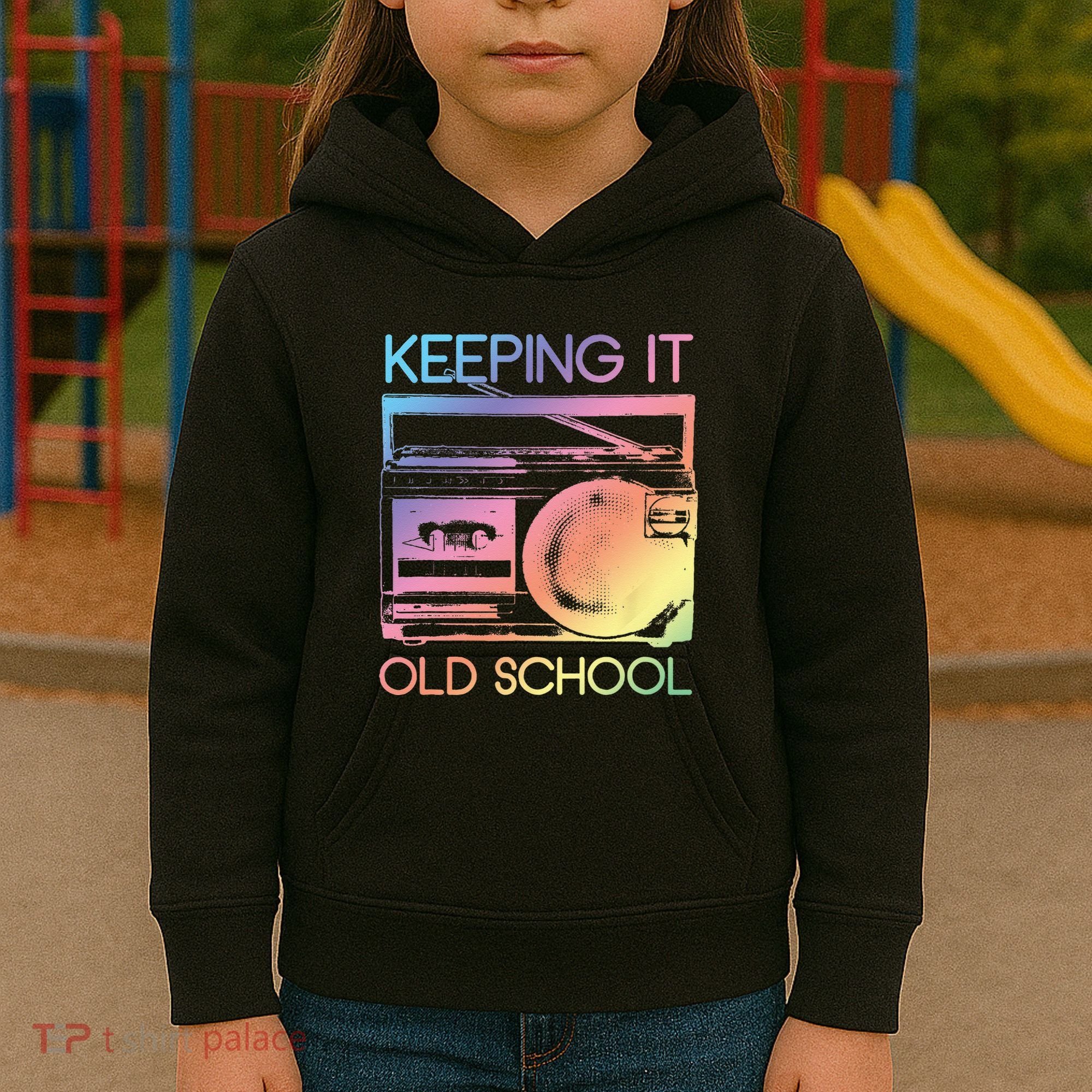 Keeping It Old School Retro 80s 90s Boombox Music Kids Hoodie