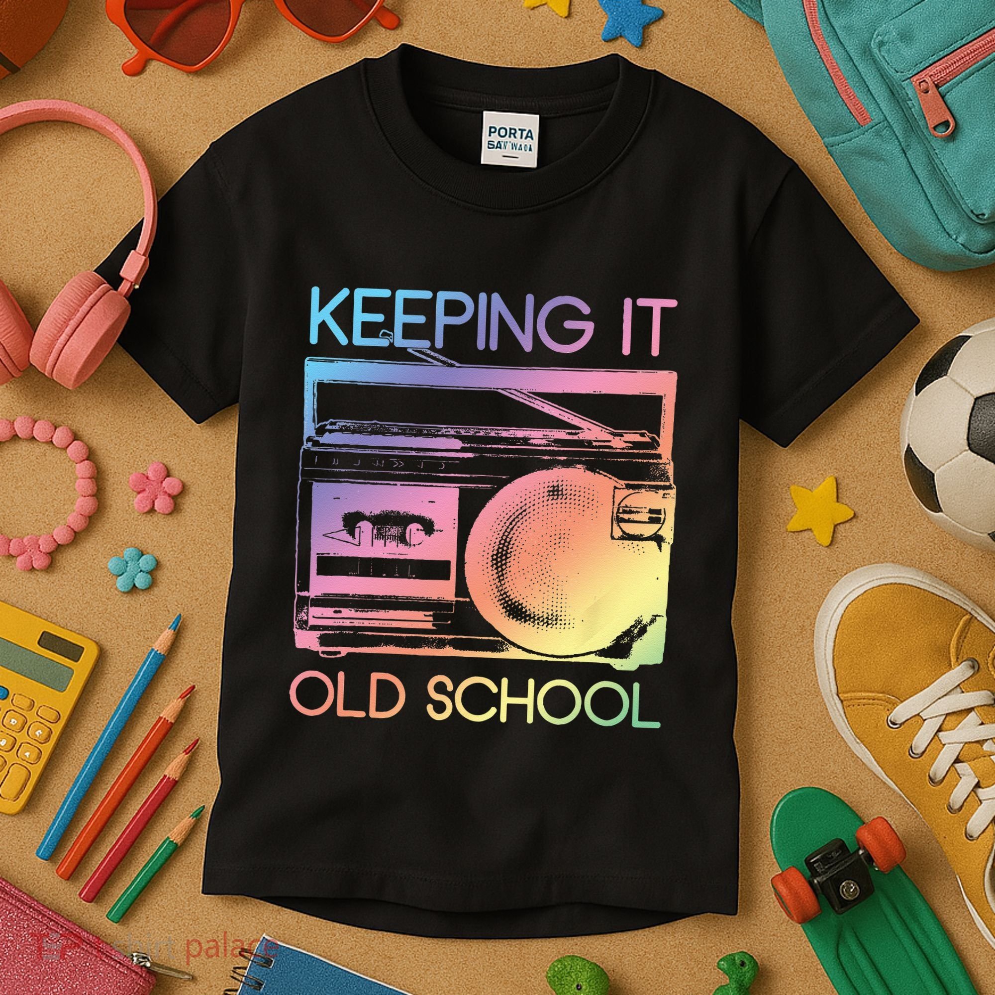 Keeping It Old School Retro 80s 90s Boombox Music Kids T-Shirt