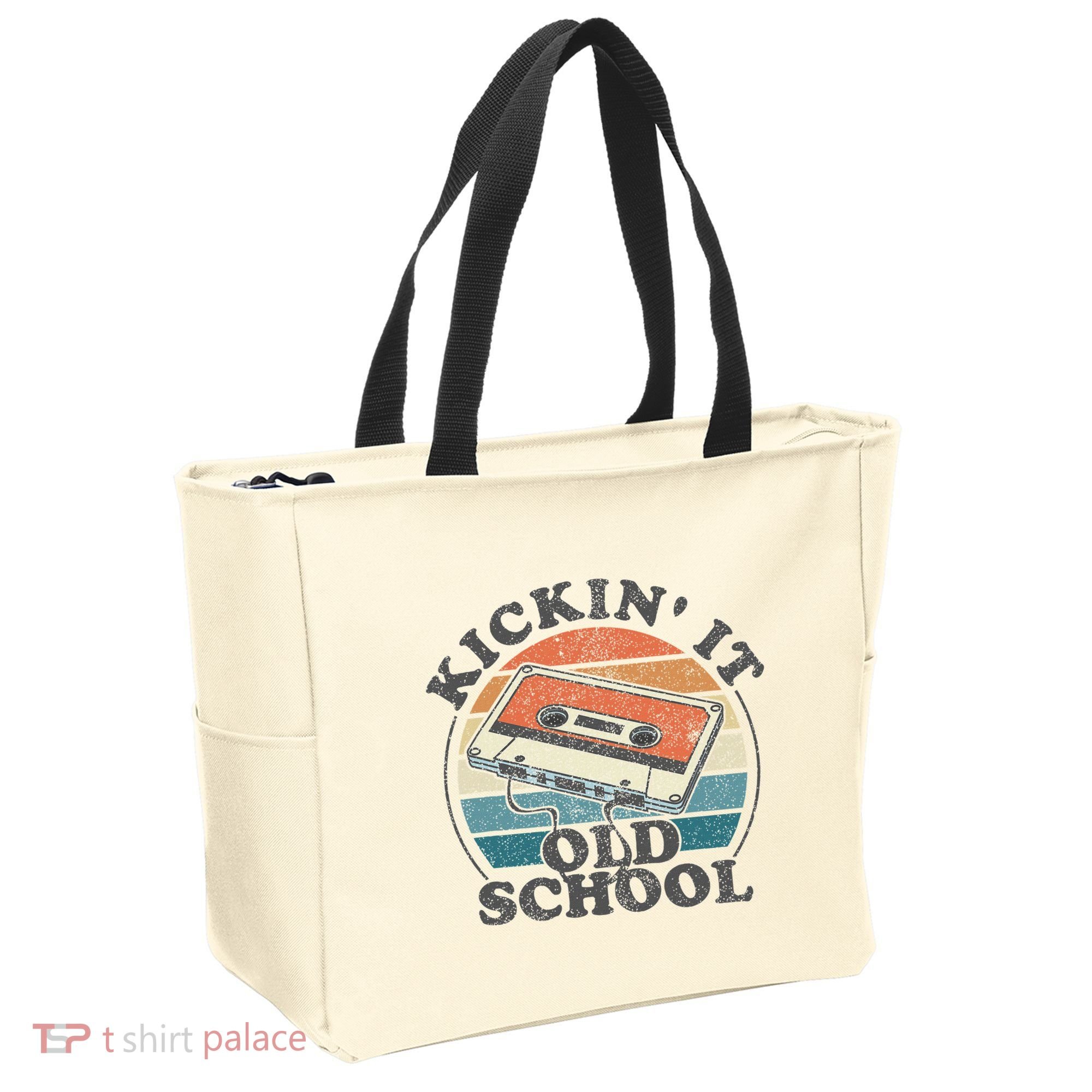 Kickin It Old School Retro 80s Cassette Tape Music Mix Gift Tote Bag