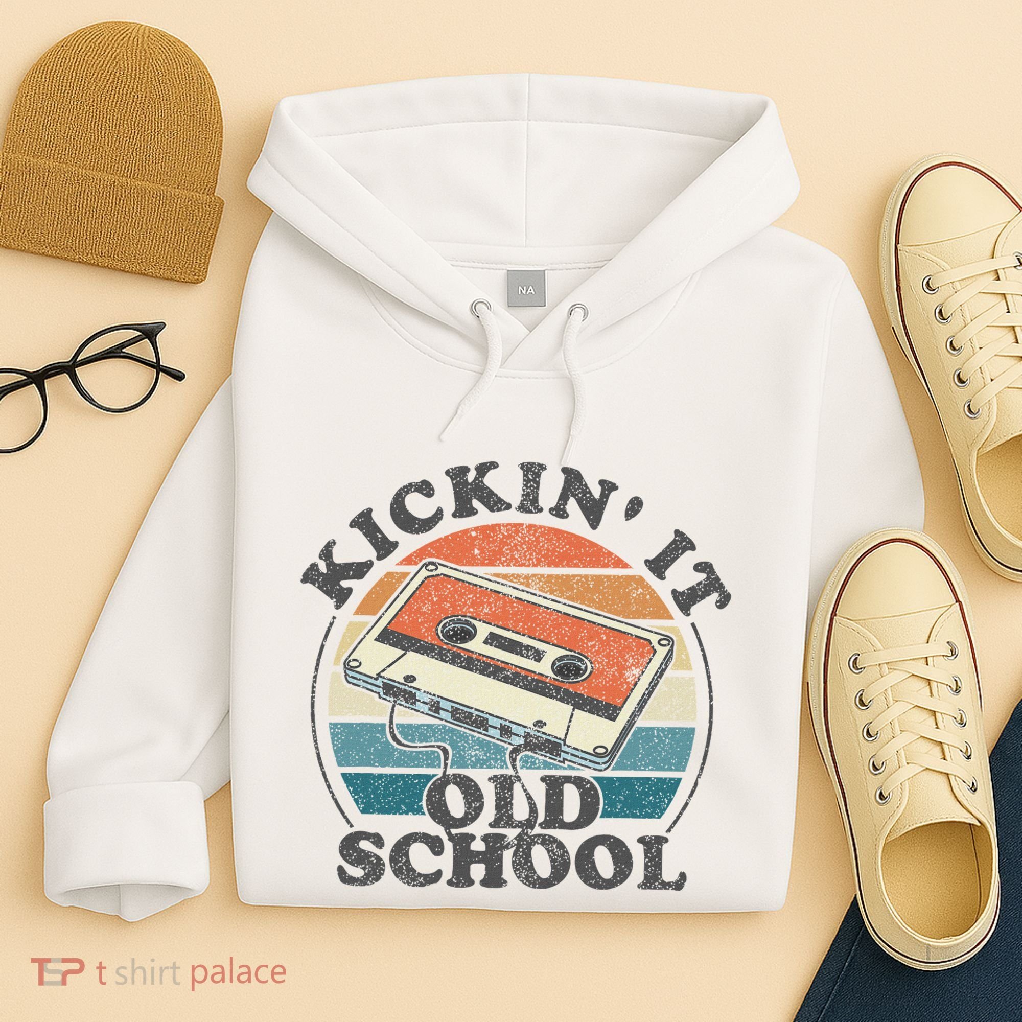 Kickin It Old School Retro 80s Cassette Tape Music Mix Gift Hoodie