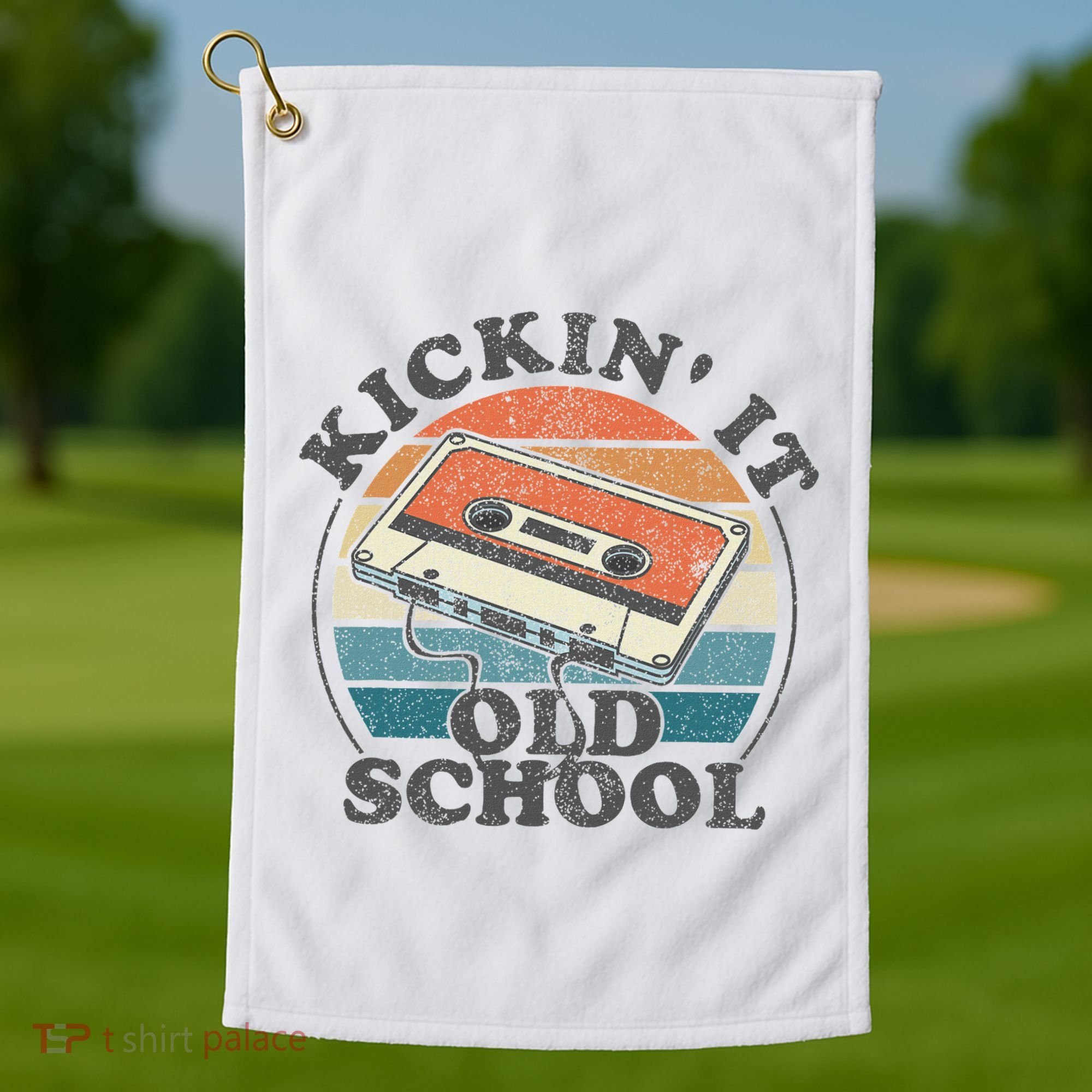 Kickin It Old School Retro 80s Cassette Tape Music Mix Gift Golf Towel