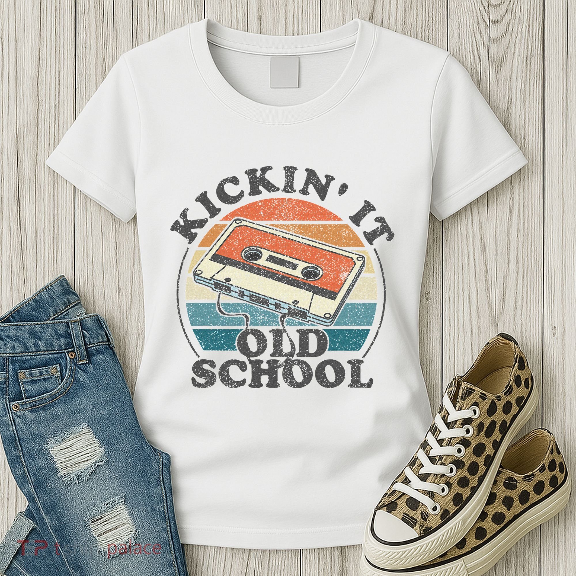 Kickin It Old School Retro 80s Cassette Tape Music Mix Gift Women's T-Shirt