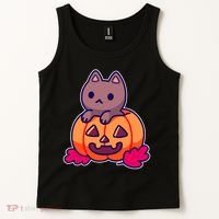 Kitten In pumpkin Cute Halloween Tank Top thumb 2