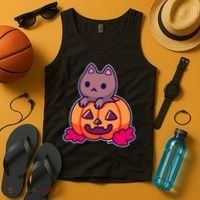 Kitten In pumpkin Cute Halloween Tank Top thumb 4