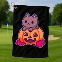 Kitten In pumpkin Cute Halloween Golf Towel thumb 1