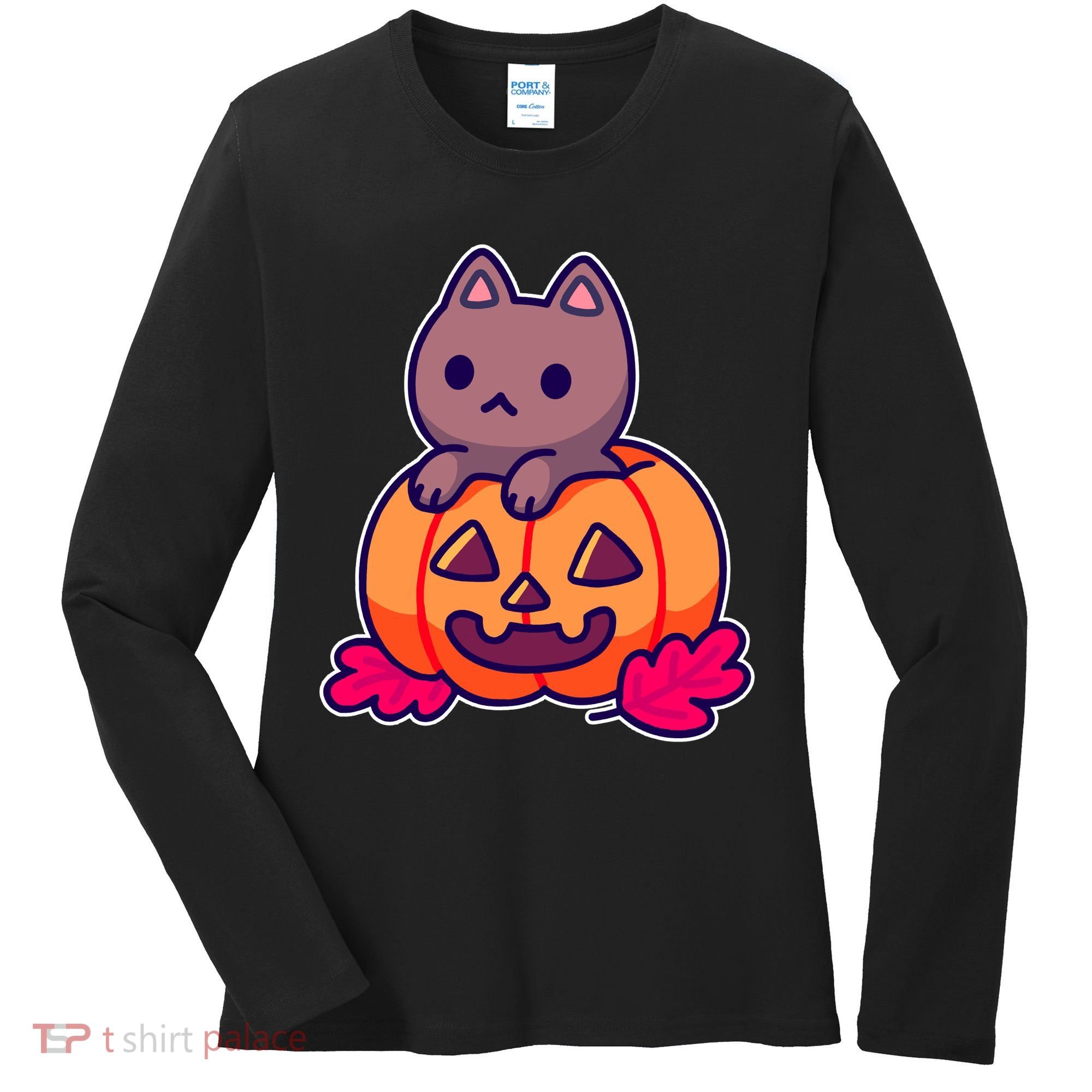Kitten In pumpkin Cute Halloween Women's Long Sleeve Shirt