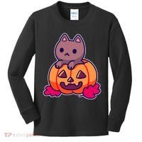 Kitten In pumpkin Cute Halloween Kids Long Sleeve Shirt thumb 0
