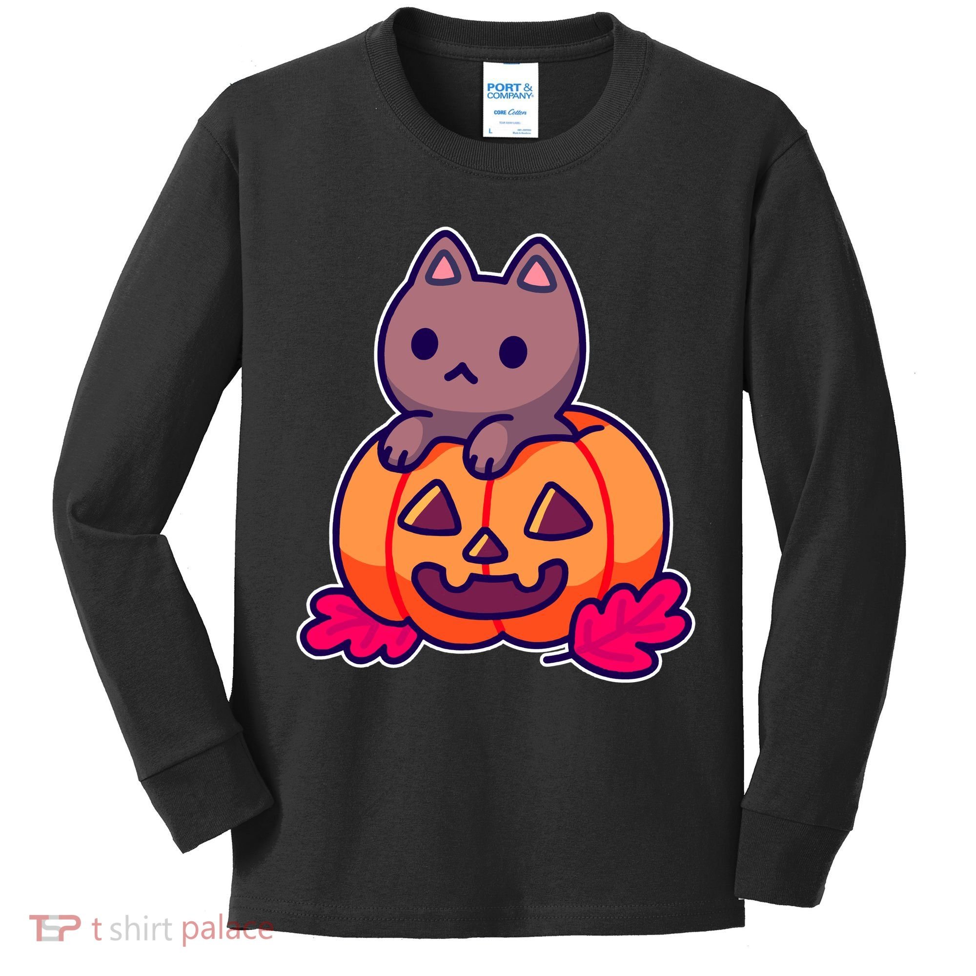 Kitten In pumpkin Cute Halloween Kids Long Sleeve Shirt