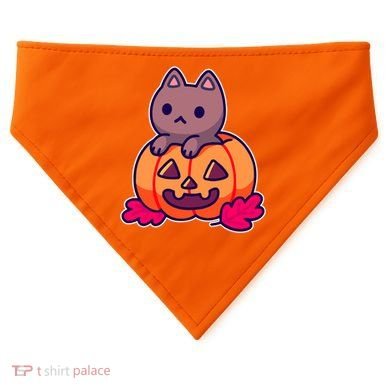 Kitten In pumpkin Cute Halloween USA-Made Doggie Bandana