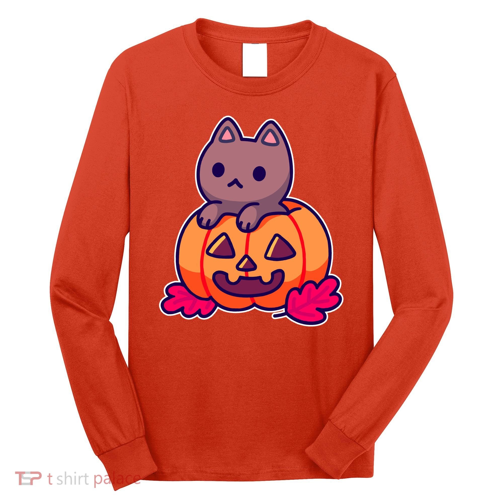 Kitten In pumpkin Cute Halloween Long Sleeve Shirt