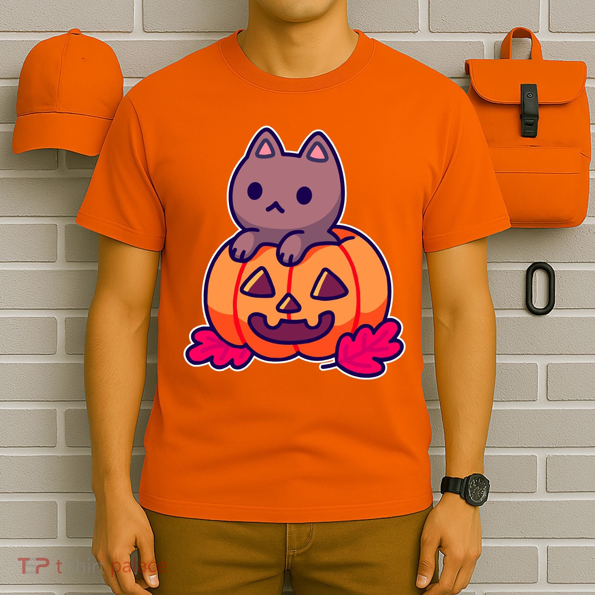 Kitten In pumpkin Cute Halloween T-Shirt