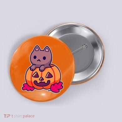 Kitten In pumpkin Cute Halloween Button