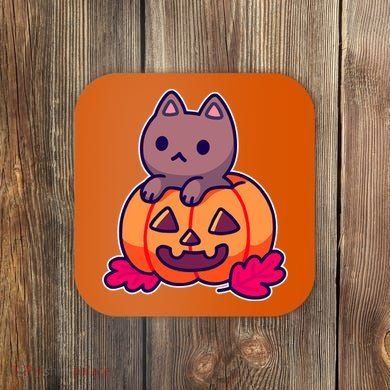 Kitten In pumpkin Cute Halloween Coaster