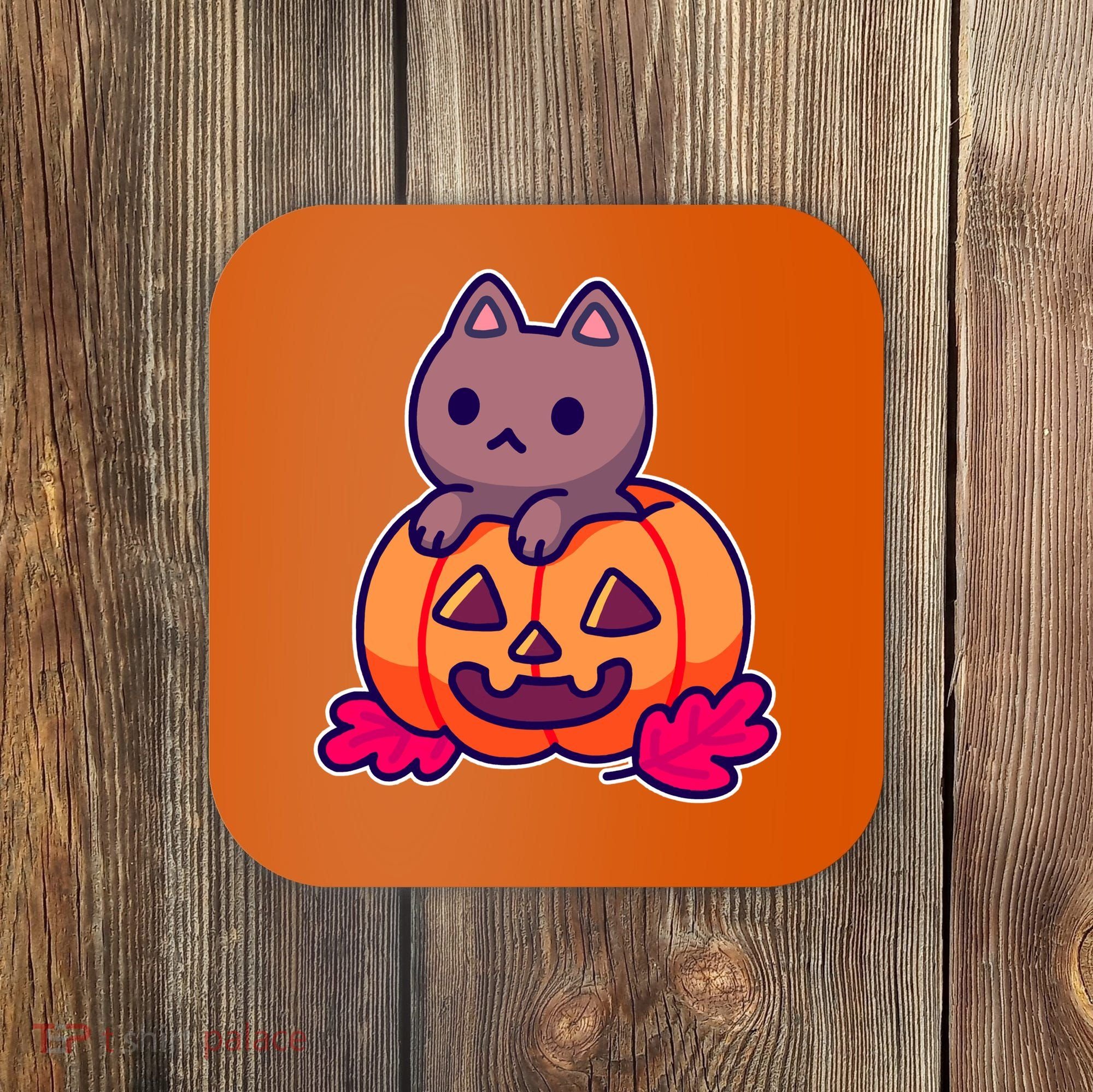 Kitten In pumpkin Cute Halloween Coaster