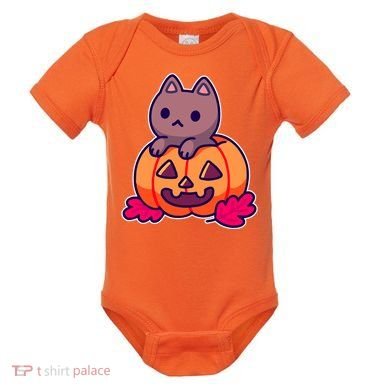 Kitten In pumpkin Cute Halloween Baby Bodysuit