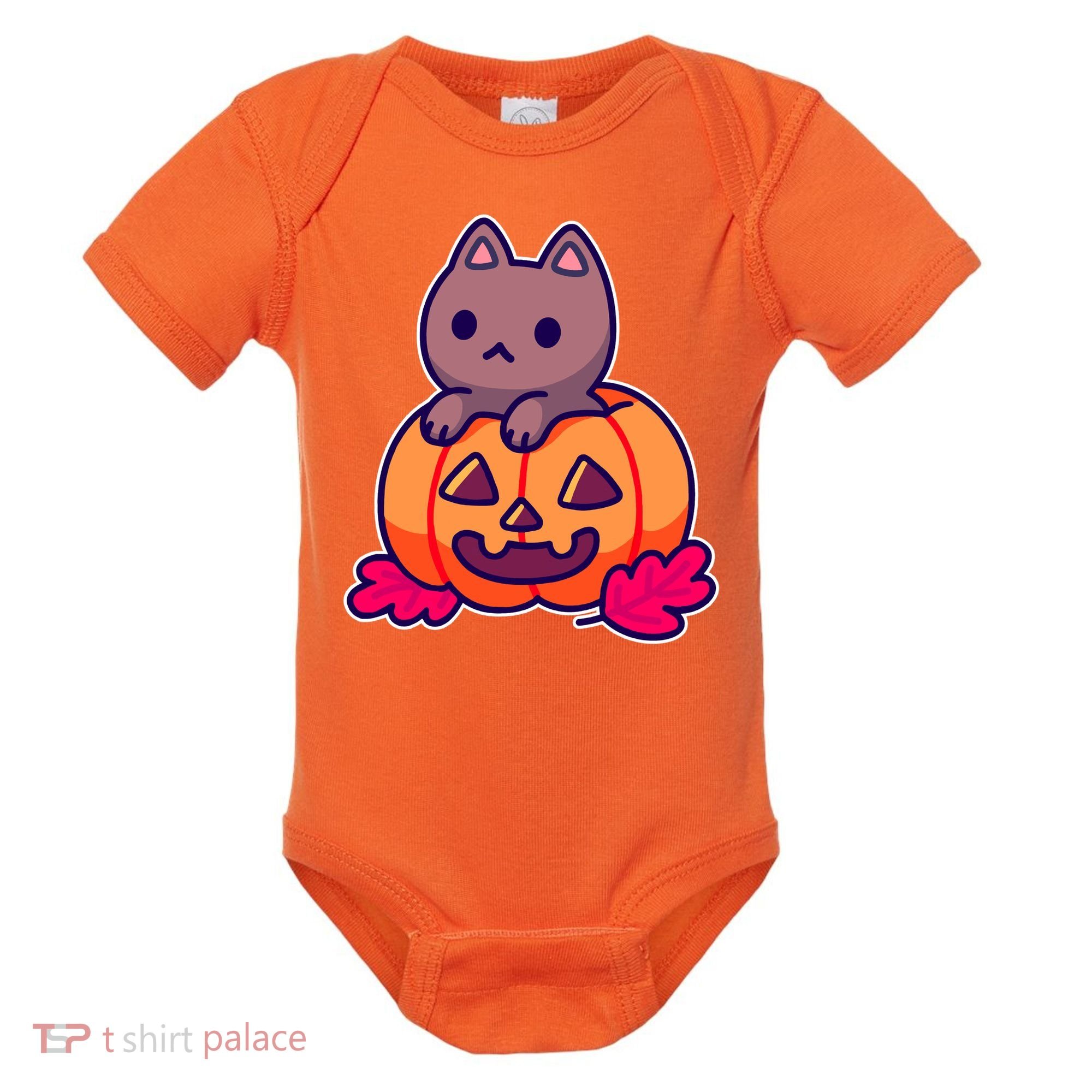 Kitten In pumpkin Cute Halloween Baby Bodysuit