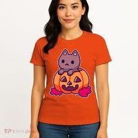 Kitten In pumpkin Cute Halloween Women's T-Shirt thumb 4