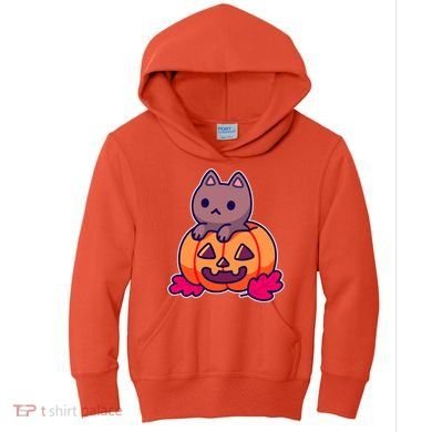 Kitten In pumpkin Cute Halloween Kids Hoodie