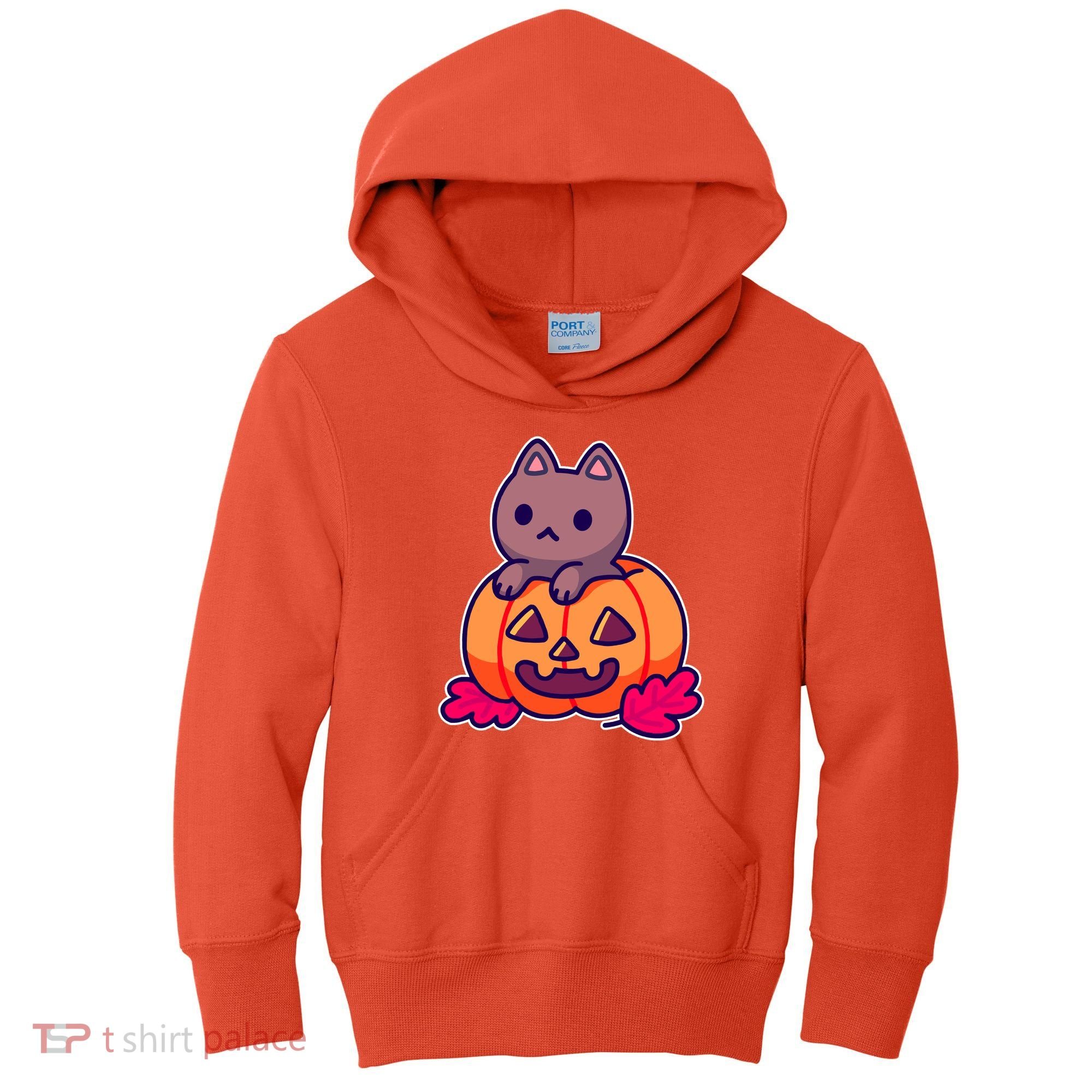 Kitten In pumpkin Cute Halloween Kids Hoodie