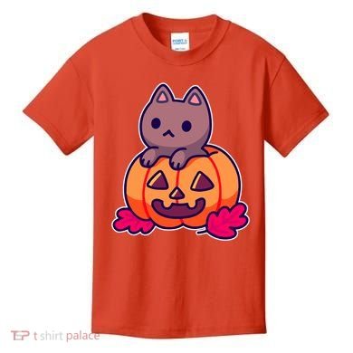 Kitten In pumpkin Cute Halloween Kids T-Shirt
