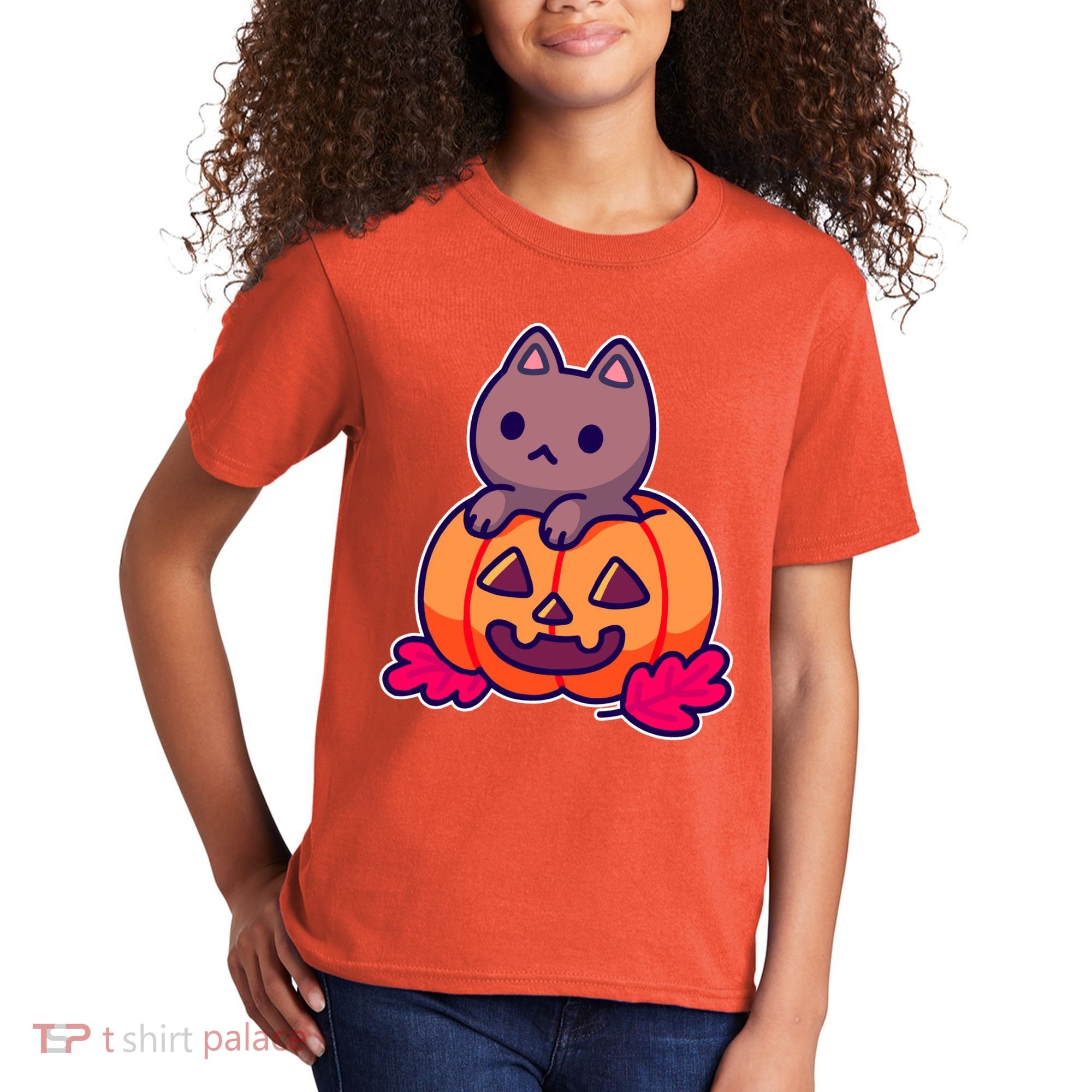 Kitten In pumpkin Cute Halloween Kids T-Shirt