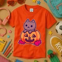 Kitten In pumpkin Cute Halloween Kids T-Shirt thumb 3