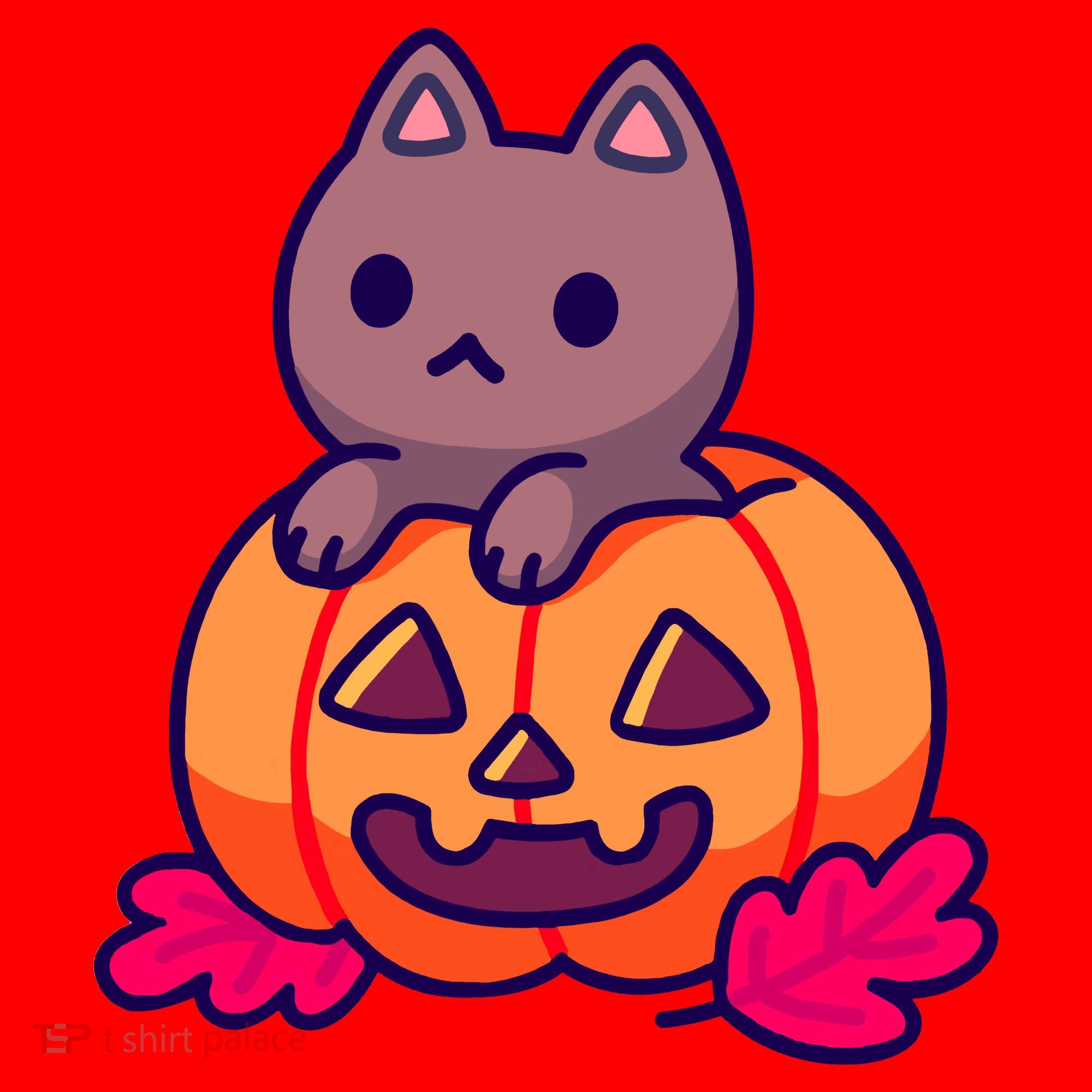 Kitten In pumpkin Cute Halloween Santa Hat