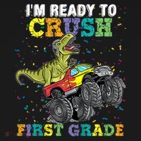 Kids I'm Ready To Crush First Grade Monster Truck Dinosaur Boys Back To School Women's Hoodie thumb 2
