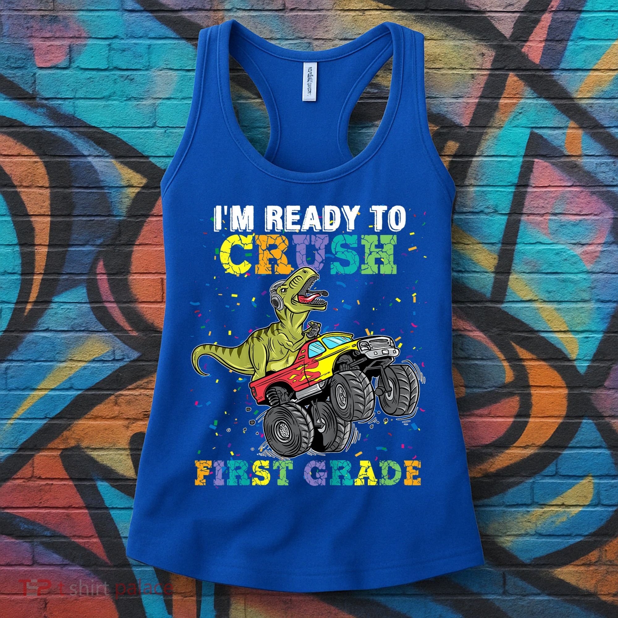 Kids I'm Ready To Crush First Grade Monster Truck Dinosaur Boys Back To School Women's Tank Top