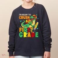 Kids Im Ready To Crush First Grade Back To School Dinosaur Women's Sweatshirt thumb 0