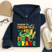 Kids Im Ready To Crush First Grade Back To School Dinosaur Hoodie thumb 4
