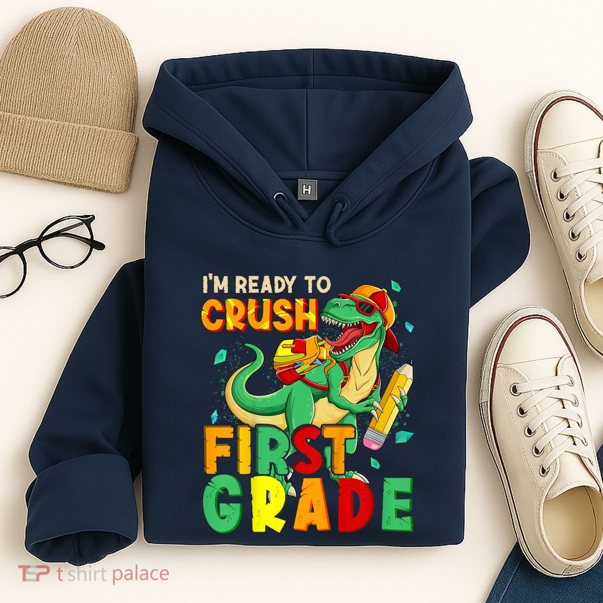 Kids Im Ready To Crush First Grade Back To School Dinosaur Hoodie