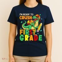 Kids Im Ready To Crush First Grade Back To School Dinosaur T-Shirt thumb 4