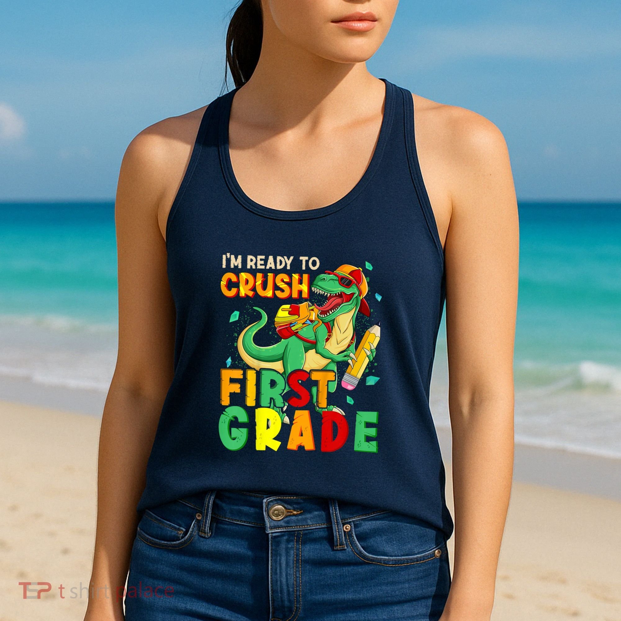 Kids Im Ready To Crush First Grade Back To School Dinosaur Women's Tank Top