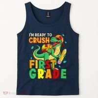 Kids Im Ready To Crush First Grade Back To School Dinosaur Tank Top thumb 2
